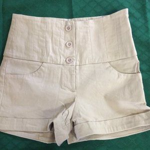 Cream Beige High-Waisted Button Front Shorts